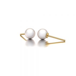 Yellow gold Akoya pearl stud earrings side view