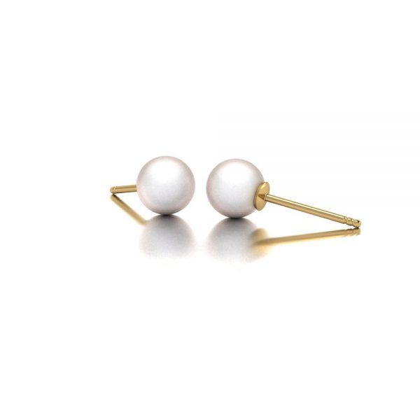 Yellow gold Akoya pearl stud earrings side view