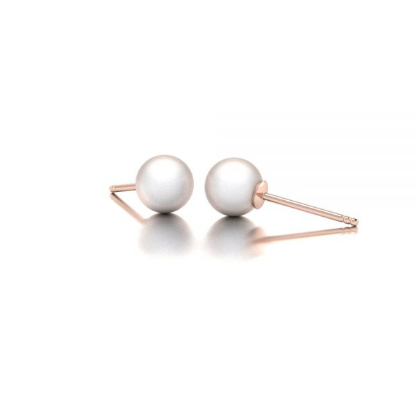 Rose gold Akoya pearl stud earrings side view