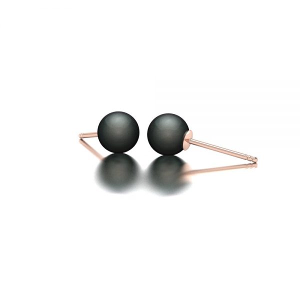 Rose gold Tahitian pearl stud earrings side view